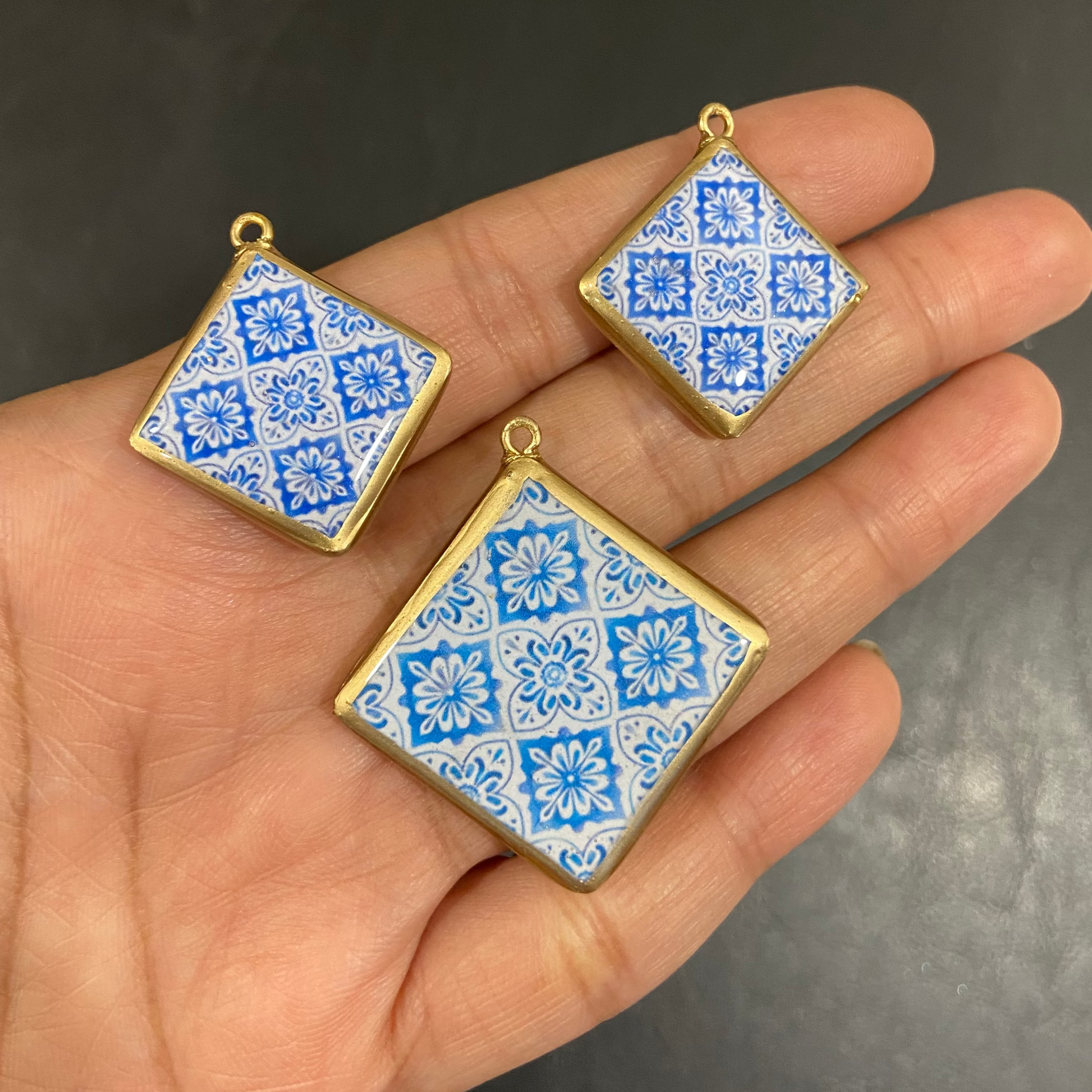 Pack of 3 - Tile Shape Designs - Resin Base Earring Charms Pendant (RU121 - RU123)(4-5 day Dispatch) - ClartStudios - Polymer clay Jewellery