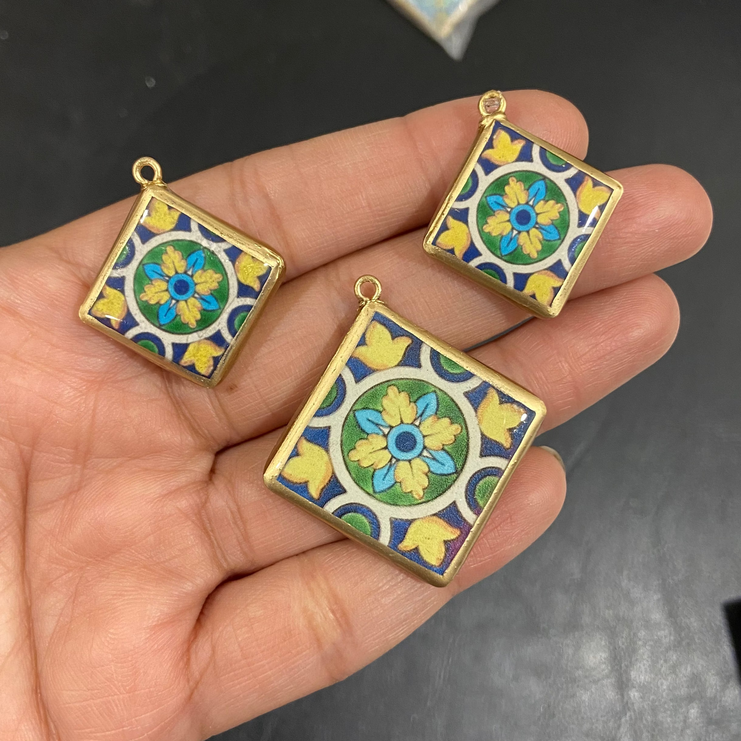 Pack of 3 - Tile Shape Designs - Resin Base Earring Charms Pendant (RU121 - RU123)(4-5 day Dispatch) - ClartStudios - Polymer clay Jewellery