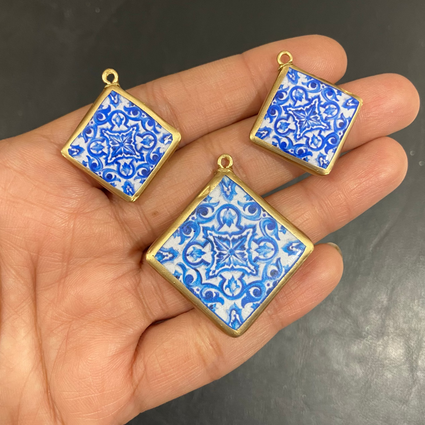 Pack of 3 - Tile Shape Designs - Resin Base Earring Charms Pendant (RU121 - RU123)(4-5 day Dispatch) - ClartStudios - Polymer clay Jewellery