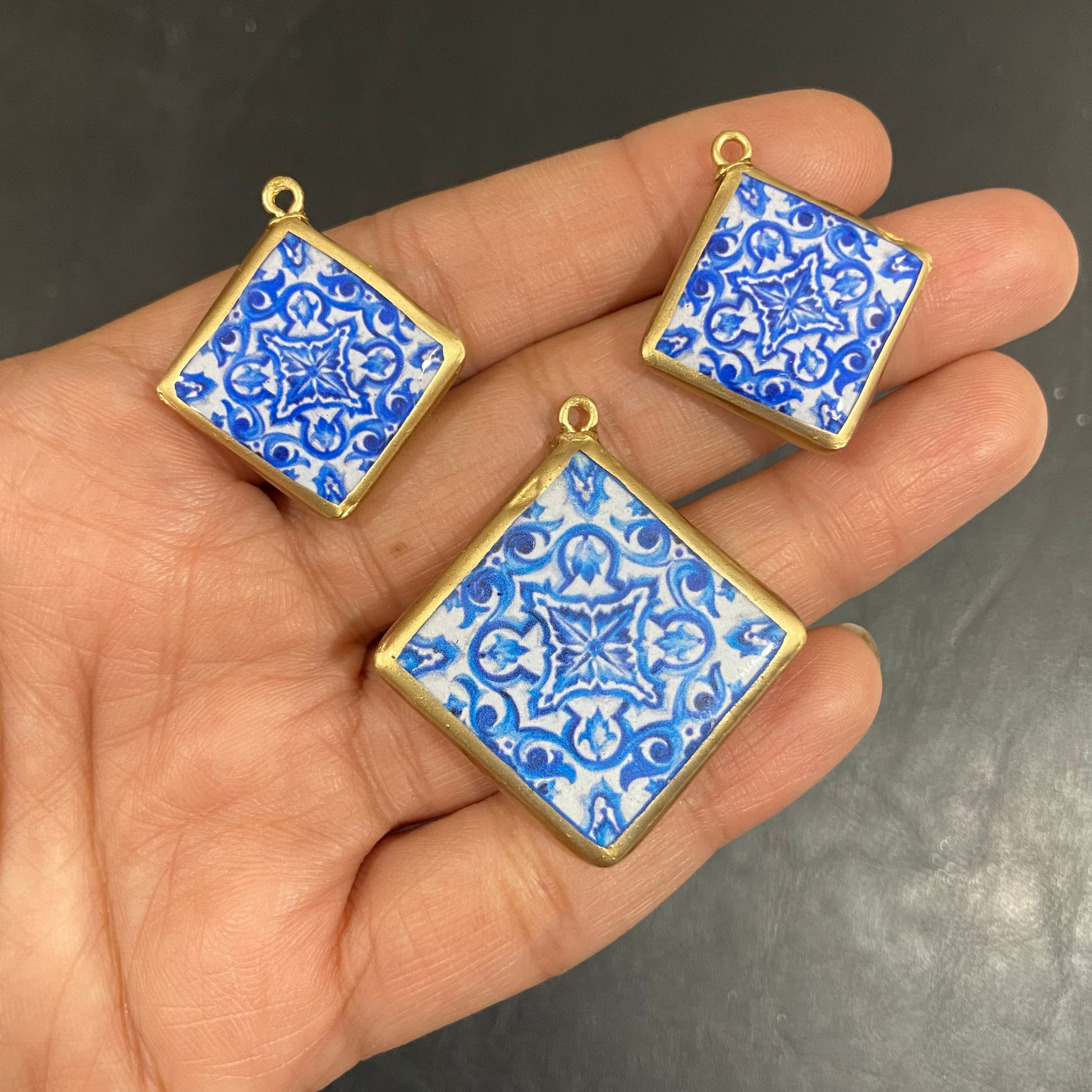 Pack of 3 - Tile Shape Designs - Resin Base Earring Charms Pendant (RU121 - RU123)(4-5 day Dispatch) - ClartStudios - Polymer clay Jewellery