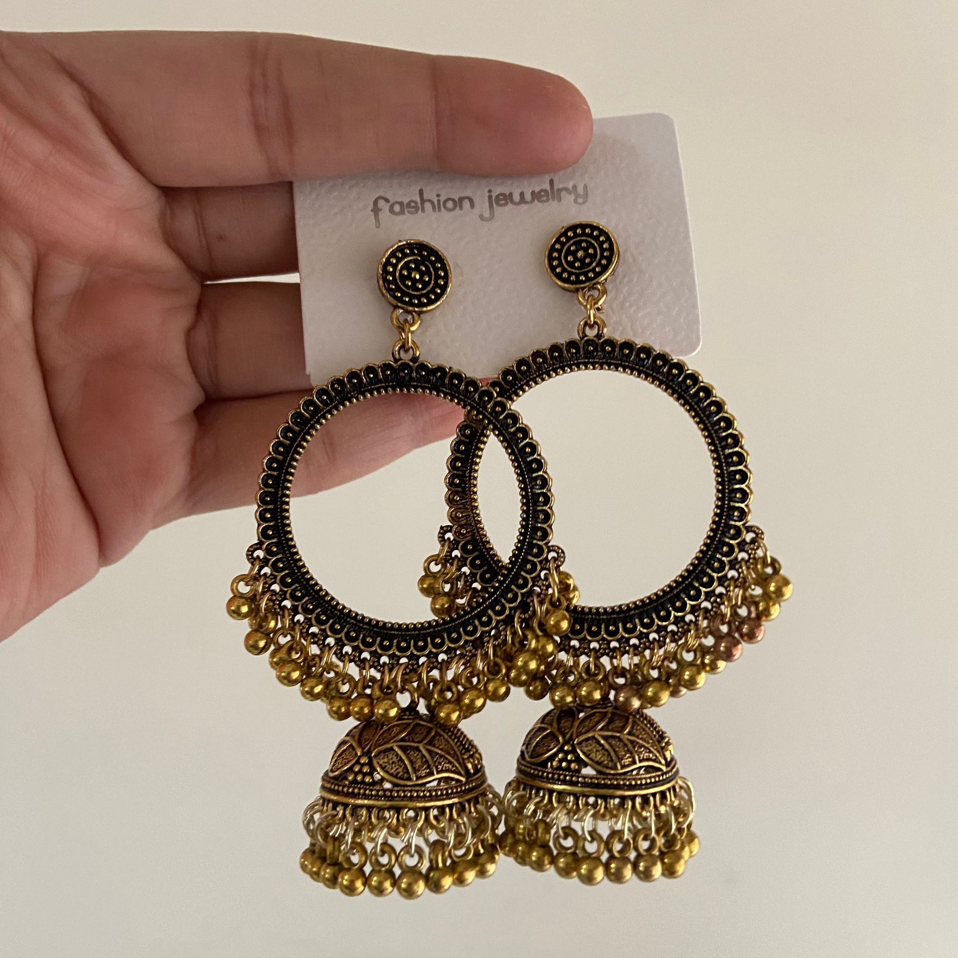 JB75 - Jhumka Golden Circle Oxidised Earring (New Design) - ClartStudios - Polymer clay Jewellery