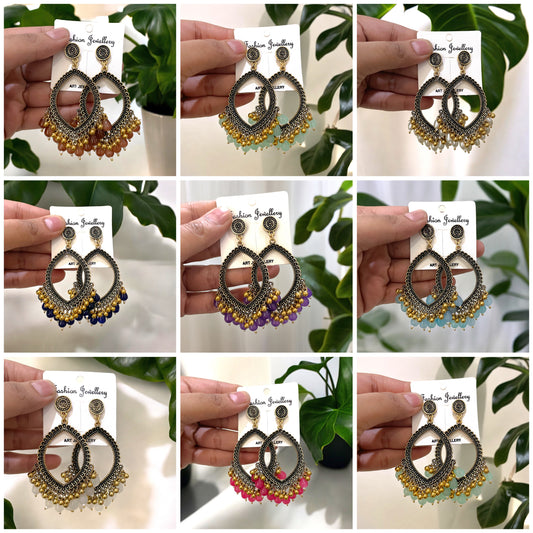 Golden Motif Oxidised Earring (Colourful Beads) for Resin Art - ClartStudios - Polymer clay Jewellery