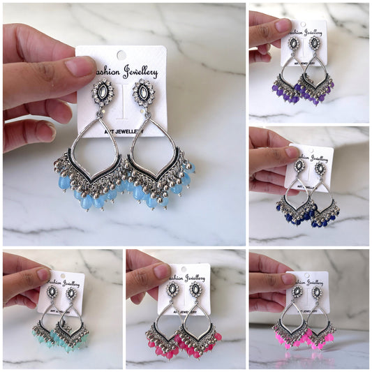 Silver Kundan Stud Motif Oxidised Earring (Colourful Beads) for Resin Art - ClartStudios - Polymer clay Jewellery