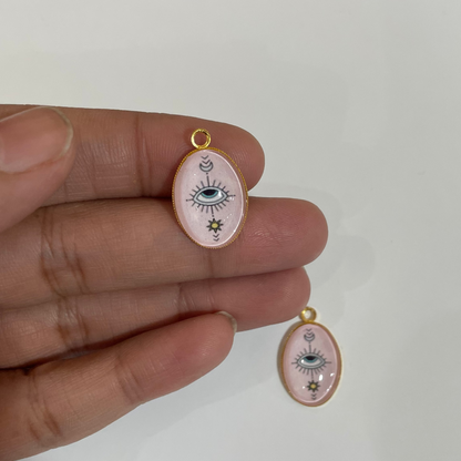 GN014 - Pack of 2pcs - Evil Eye Boho - Glass Pendants with Metal Base - ClartStudios - Polymer clay Jewellery