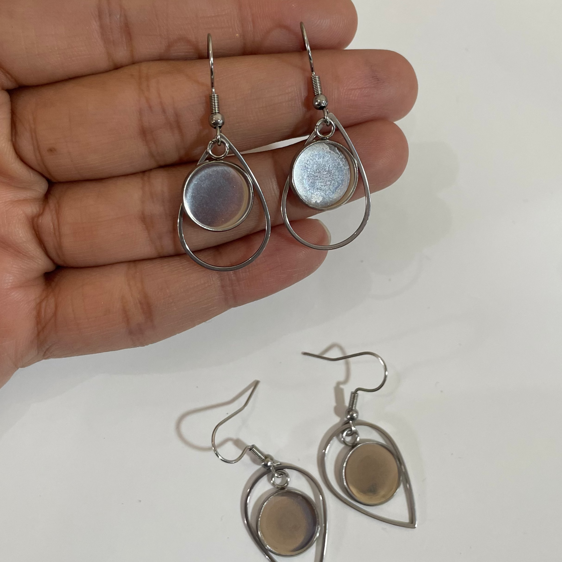 DY01 - (Pack of 2 pair) Drop Stainless Steel Earring Base ( Silver) - ClartStudios - Polymer clay Jewellery