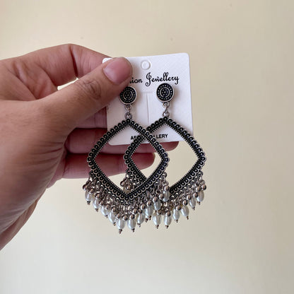 Rhombus Circle Oxidised Earring (Pearl Beads) For Resin Art - ClartStudios - Polymer clay Jewellery