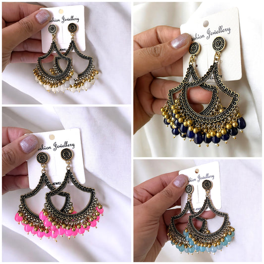 Golden Petal Oxidised Earring (Colourful Beads) for Resin Art - ClartStudios - Polymer clay Jewellery