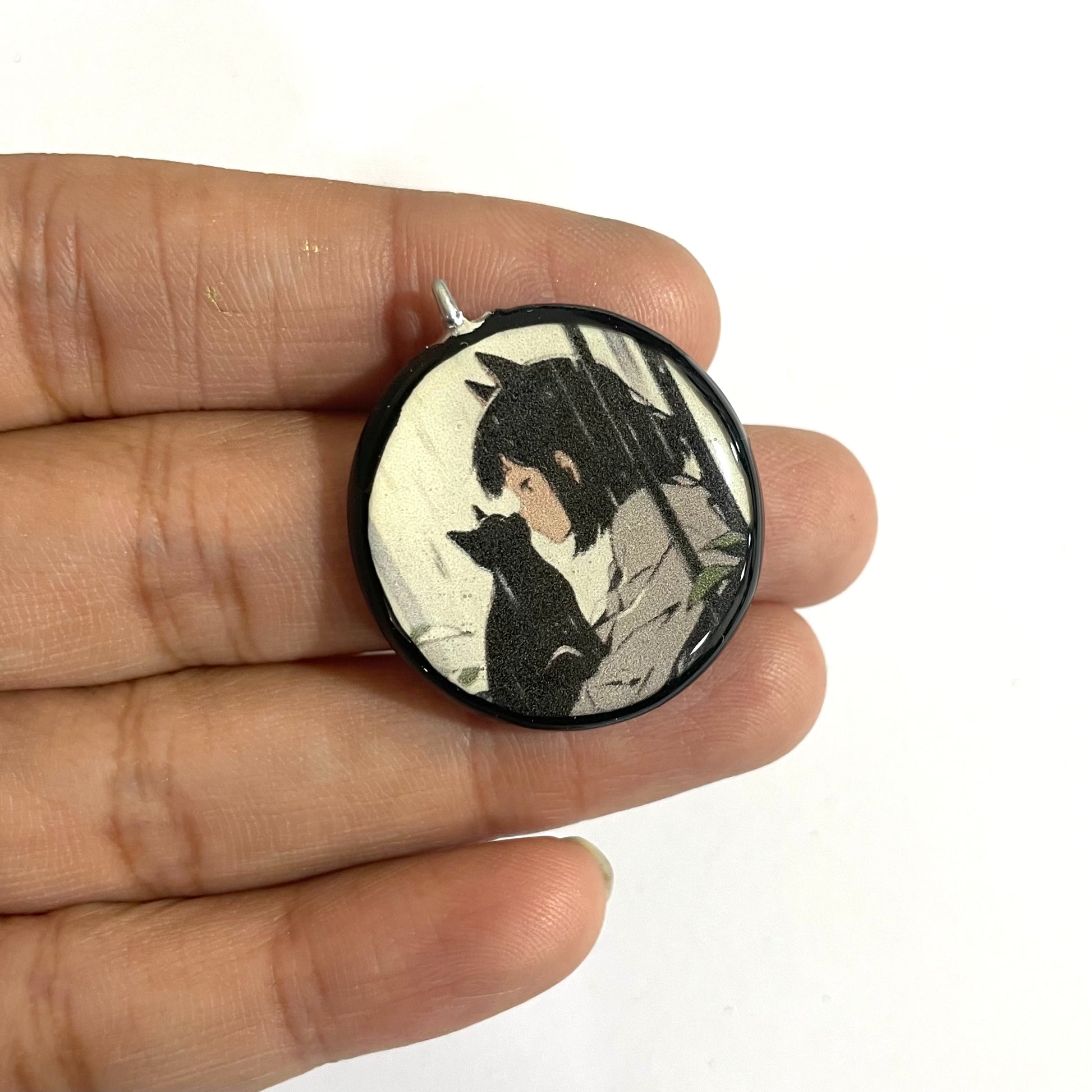 Girl with the Black Cat - Cold Porcelain Charms Pendant  (Dispatch Time 4-5 days) - ClartStudios - Polymer clay Jewellery