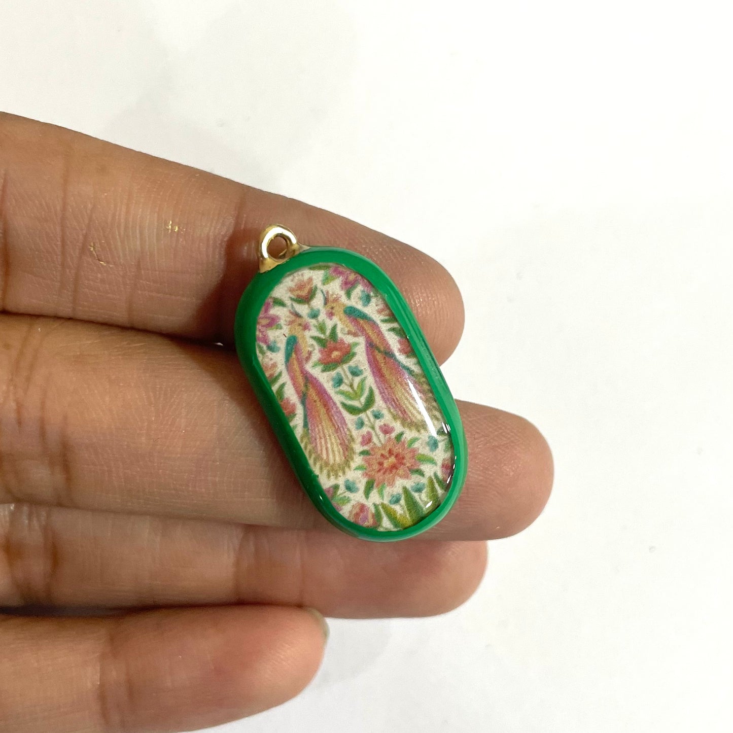 Green Peacock Traditional Pattern - Cold Porcelain Charms Pendant  (Dispatch Time 4-5 days) - ClartStudios - Polymer clay Jewellery