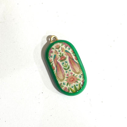Green Peacock Traditional Pattern - Cold Porcelain Charms Pendant  (Dispatch Time 4-5 days) - ClartStudios - Polymer clay Jewellery