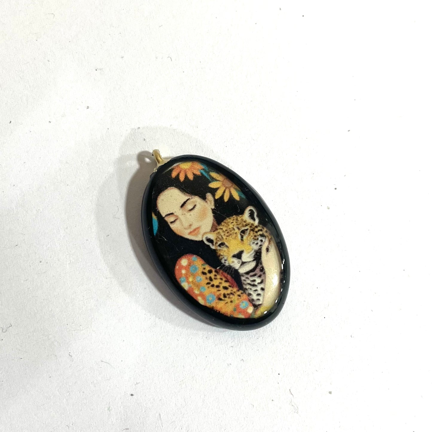 Girl with Cheetah - Cold Porcelain Charms Pendant (Dispatch Time 4-5 days) - ClartStudios - Polymer clay Jewellery