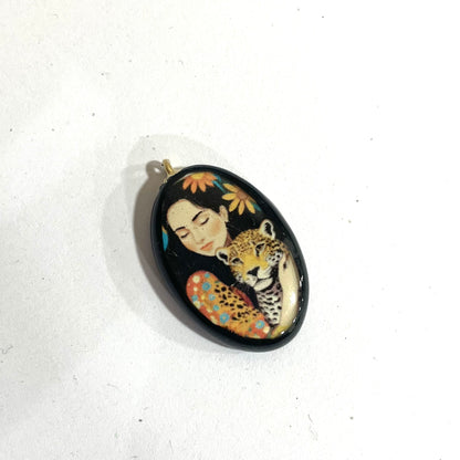 Girl with Cheetah - Cold Porcelain Charms Pendant (Dispatch Time 4-5 days) - ClartStudios - Polymer clay Jewellery