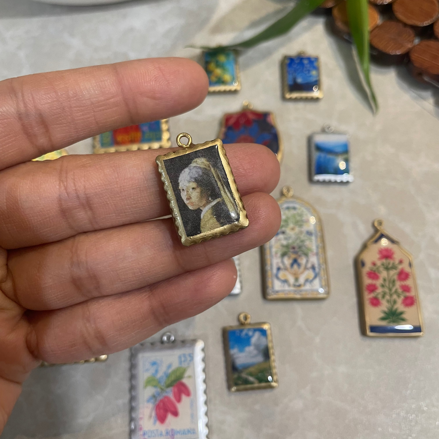 RU11 -  Photo Frame Inspired - Girl With a Pearl Earring - Charms Pendant (Dispatch Time 4-5 days) - ClartStudios - Polymer clay Jewellery