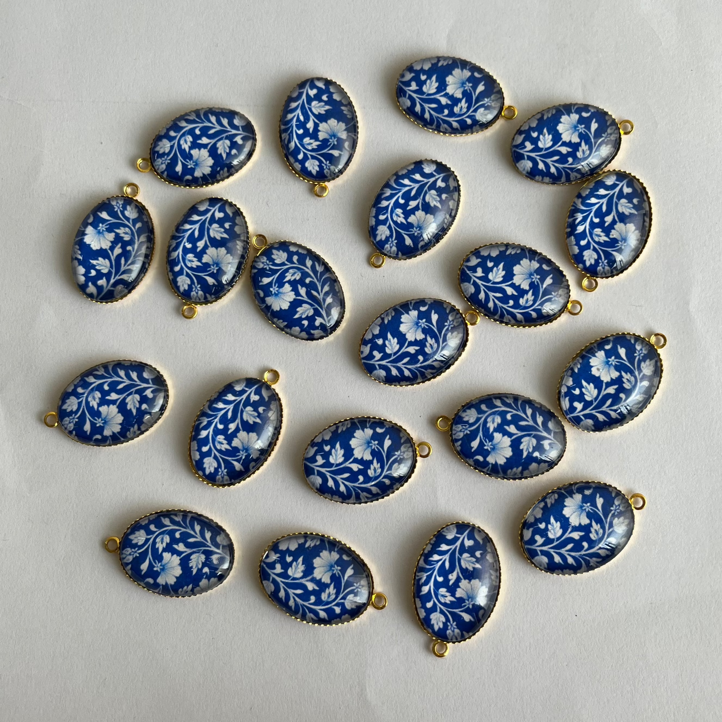 GP31 - Pack of 2 - Blue Floral Pattern Pendant / Charm - ClartStudios - Polymer clay Jewellery