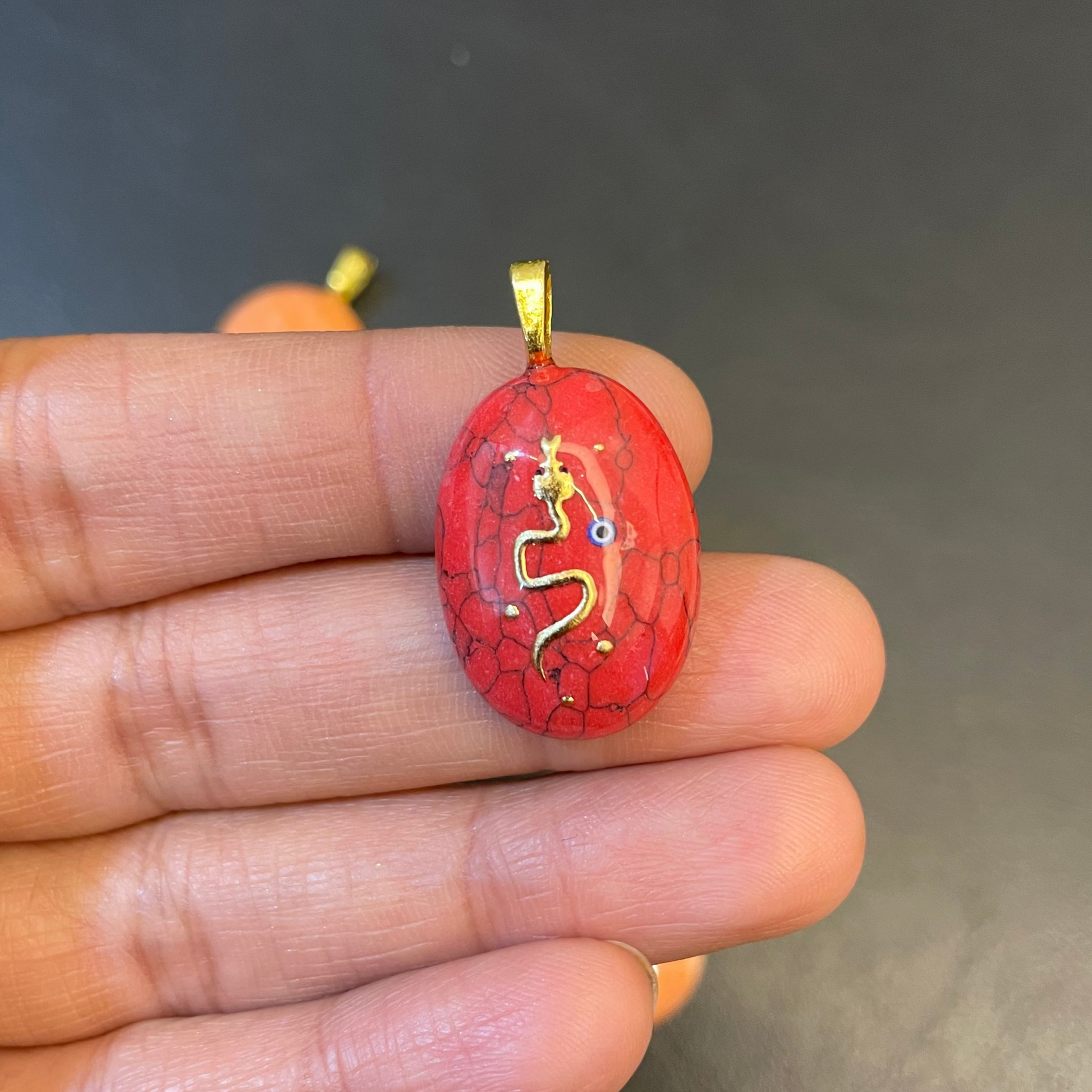 ACR10 - Red (Evil Eye) Howlite Natural Powder Charm (1pc) - ClartStudios - Polymer clay Jewellery