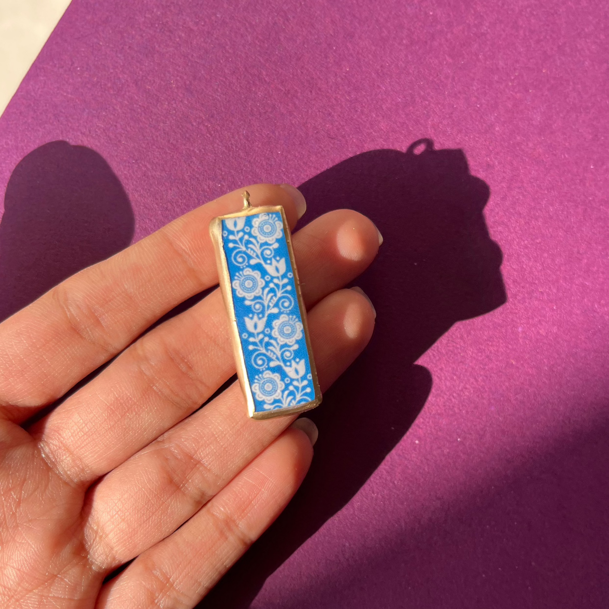 PC27 - Beautiful Blue Pattern - Cold Porcelain Charms Pendant (Without Chain) - ClartStudios - Polymer clay Jewellery