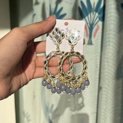 Grey Acrylic Beads Light Gold Mirror Earring - ClartStudios - Polymer clay Jewellery