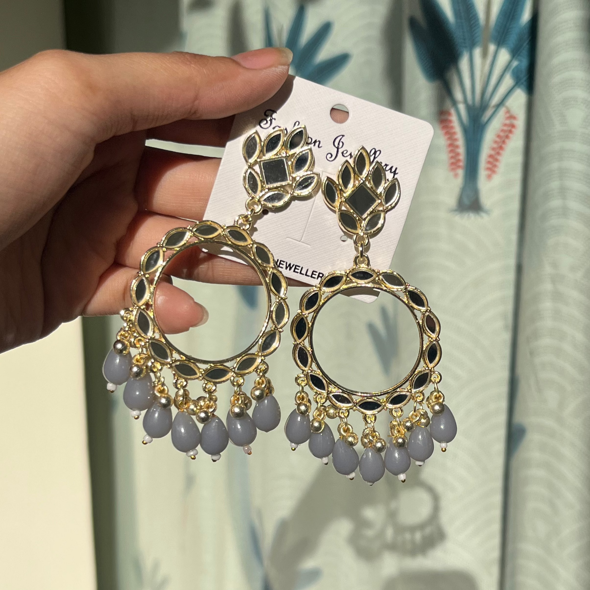 Grey Acrylic Beads Light Gold Mirror Earring - ClartStudios - Polymer clay Jewellery