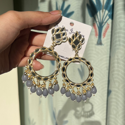 Grey Acrylic Beads Light Gold Mirror Earring - ClartStudios - Polymer clay Jewellery