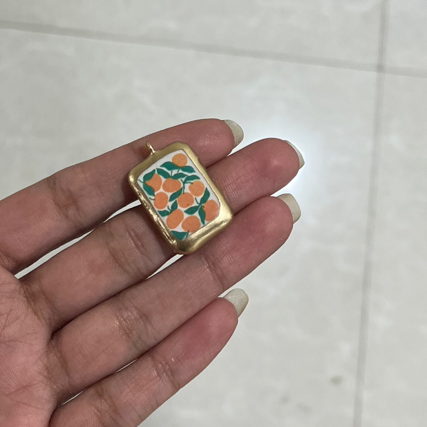 Orange Garden- Cold Porcelain Charms Pendant  (Dispatch Time 4-5 days) - ClartStudios - Polymer clay Jewellery