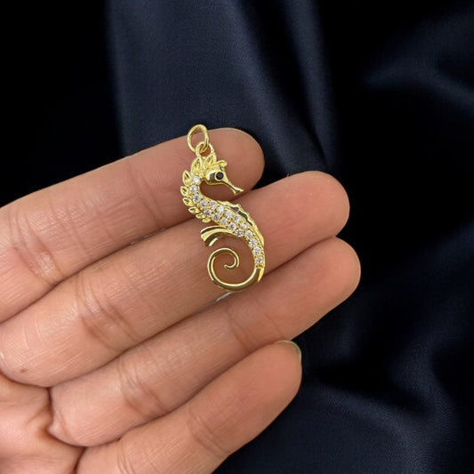 BTF31 - Multi Zircon Long Sea Horse 18k Gold Plated Brass Pendant (Anti Tarnish) - ClartStudios - Polymer clay Jewellery