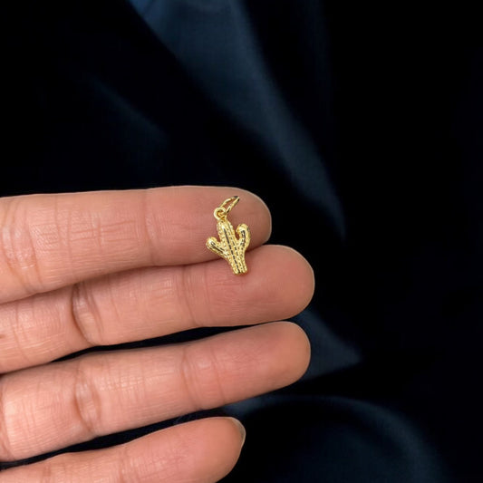 BTF33 - Mini Cactus 18k Gold Plated Brass Pendant (Anti Tarnish) - ClartStudios - Polymer clay Jewellery