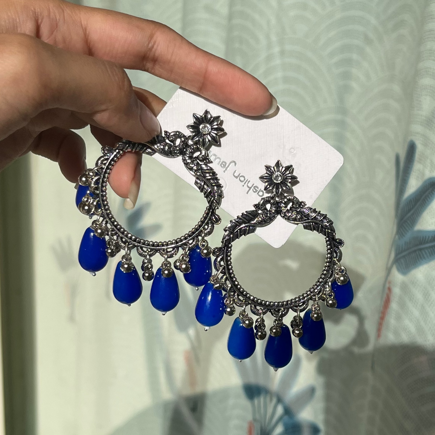 JB63 - Silver Peacock Classic Oxidised Earring (Ink Blue Beads) For Resin Art - Best Quality - ClartStudios - Polymer clay Jewellery