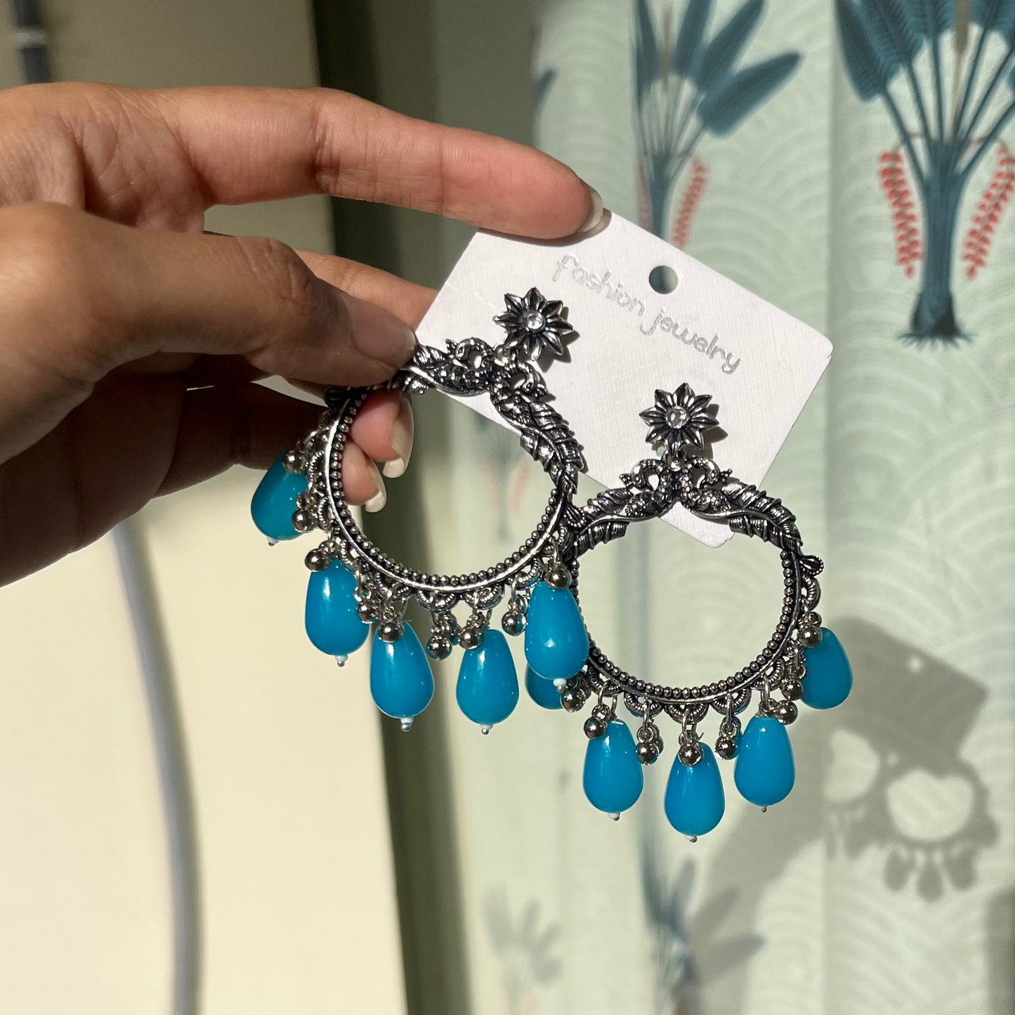 JB61 - Silver Peacock Classic Oxidised Earring (Blue Beads) For Resin Art - Best Quality - ClartStudios - Polymer clay Jewellery