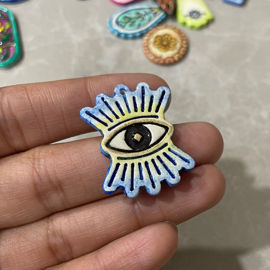 CN 34 - Stainglass Floral Textured Hand Painted - Handmade Clay Charm