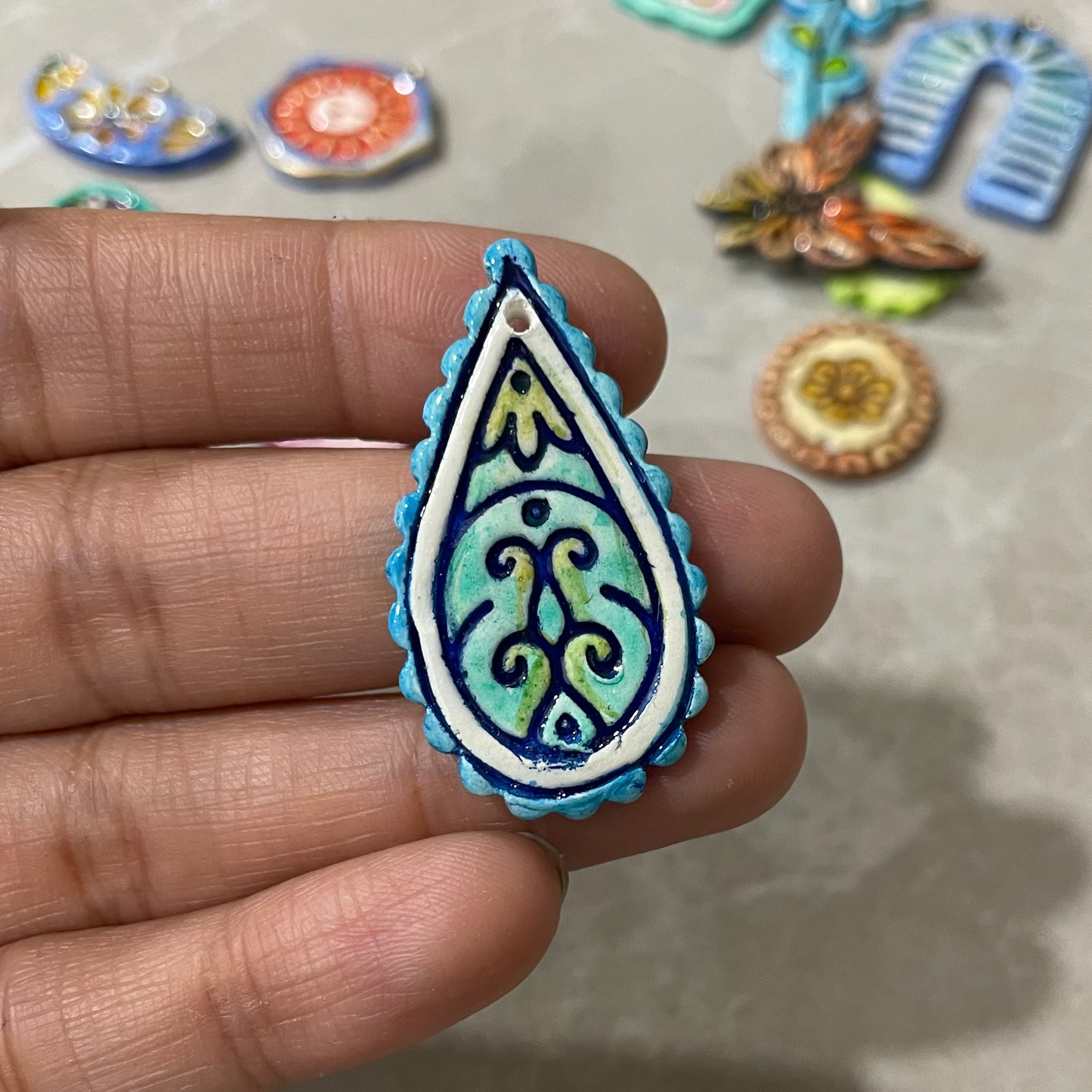 CN 41 - Drop Mehendi Textured Hand Painted - Handmade Clay Charm