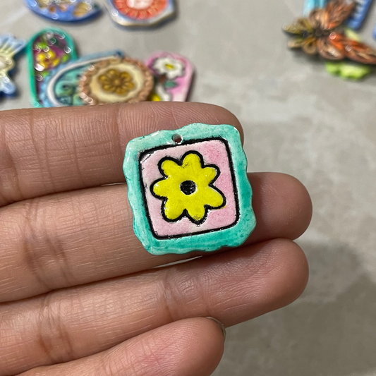 CN 42 - Cute Framed Flower Textured Hand Painted - Handmade Clay Charm