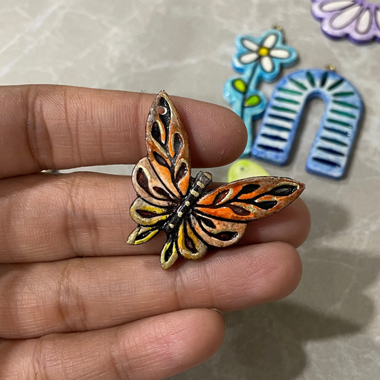 CN 40 - Butterfly Textured Hand Painted - Handmade Clay Charm