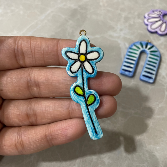 CN 38 - Classic Flower Textured Hand Painted - Handmade Clay Charm