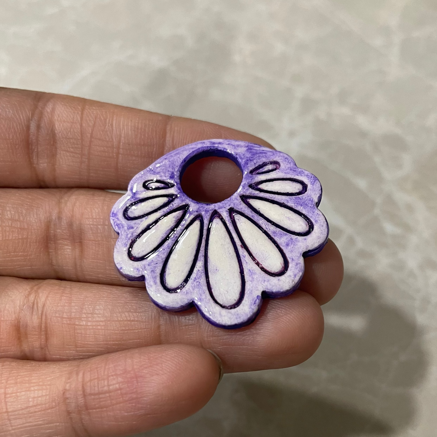 CN 36 - Shell Inspired Textured Hand Painted - Handmade Clay Charm