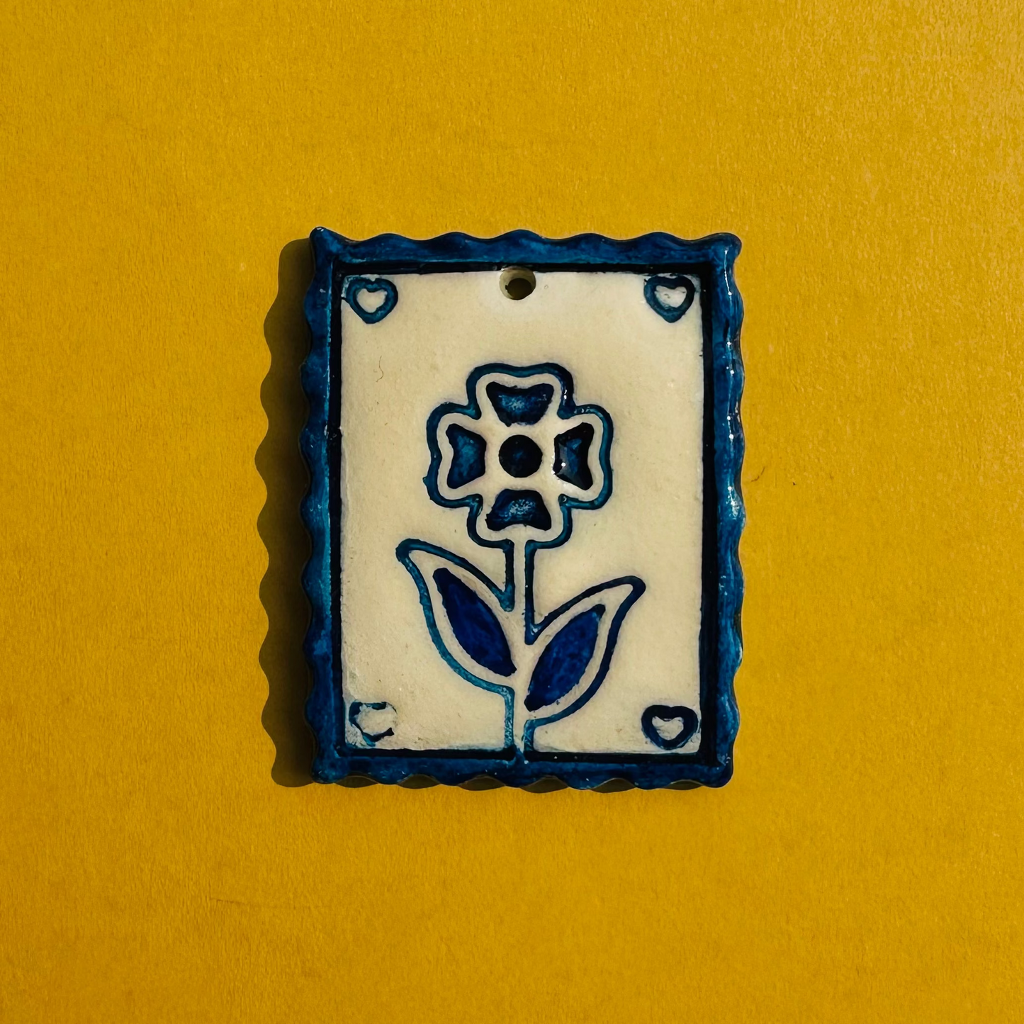 CN 23 - Flower in a Frame Nature Textured Hand Painted - Handmade Clay Charm - ClartStudios - Polymer clay Jewellery