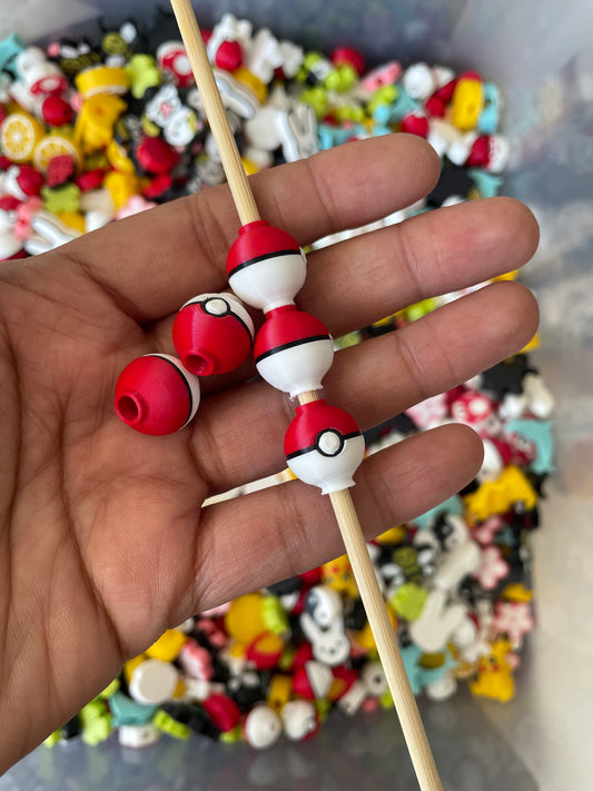3D13 - 3D Printed Pokemon Ball  Beads (Pack of 5) - ClartStudios - Polymer clay Jewellery