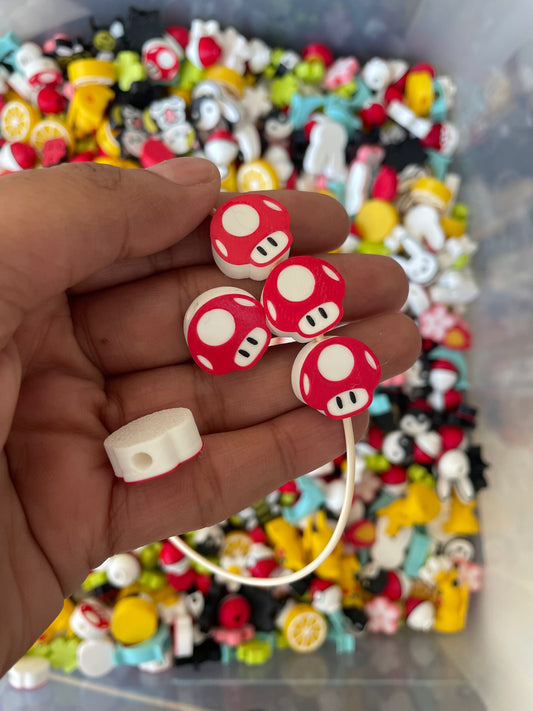3D19 - 3D Printed Mario Super Mushroom Beads (Pack of 5) - ClartStudios - Polymer clay Jewellery