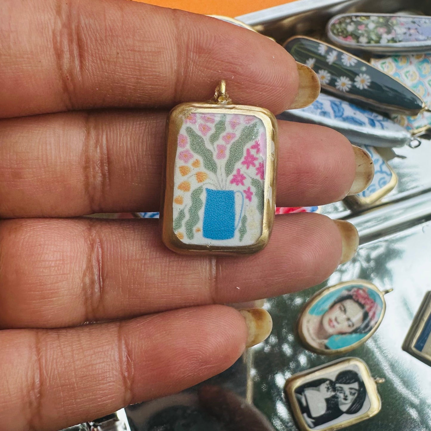 Boho Flower Pot - Cold Porcelain Charms Pendant  (Dispatch Time 4-5 days) - ClartStudios - Polymer clay Jewellery