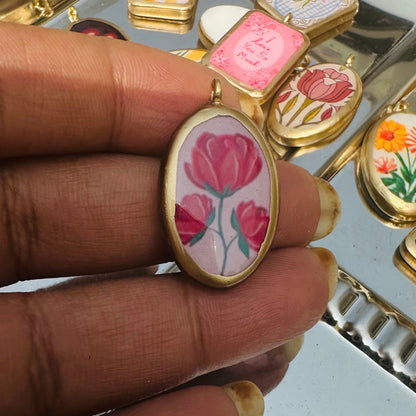 PO9- Pink Flowers - Cold Porcelain Charms Pendant (Dispatch in 7-9 Days) - ClartStudios - Polymer clay Jewellery