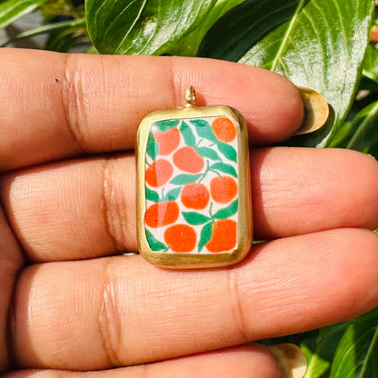 Orange Garden- Cold Porcelain Charms Pendant  (Dispatch Time 4-5 days) - ClartStudios - Polymer clay Jewellery