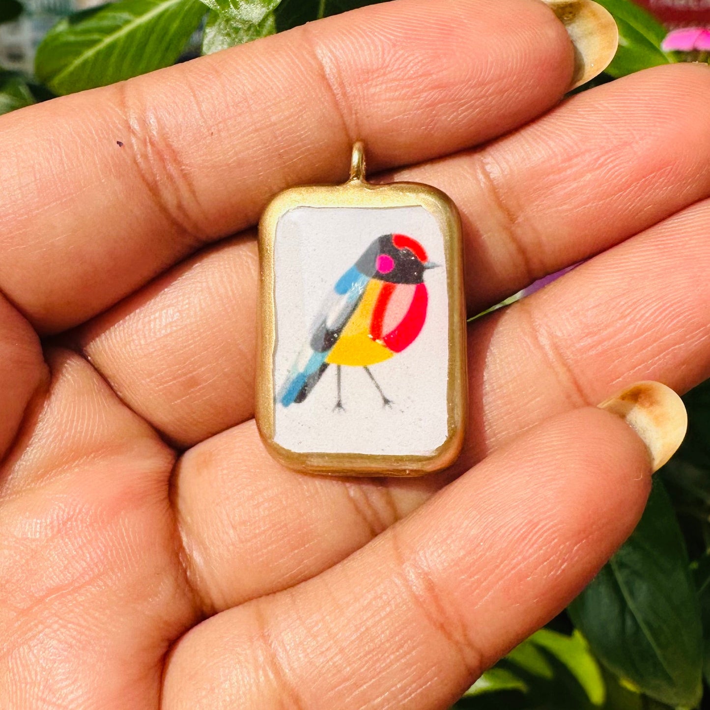 PC07 - Painting Inspired Bird - Cold Porcelain Charms Pendant (Without Chain) - ClartStudios - Polymer clay Jewellery