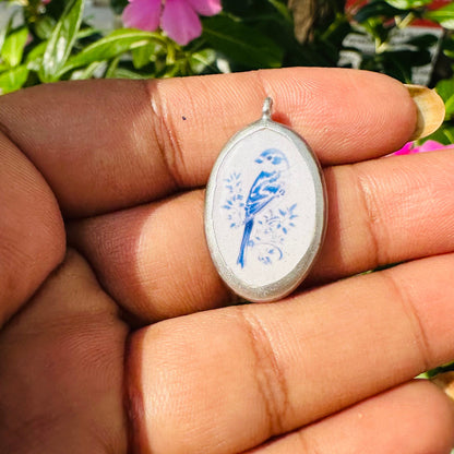 PC12 -Bird Painting Silver- Cold Porcelain Charms Pendant  (Dispatch Time 4-5 days) - ClartStudios - Polymer clay Jewellery
