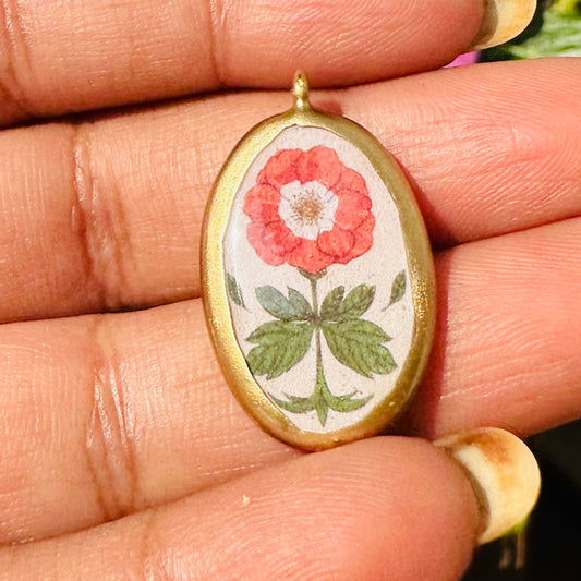 PC02 - Vintage Flower - Cold Porcelain Charms Pendant  (Dispatch Time 4-5 days) - ClartStudios - Polymer clay Jewellery