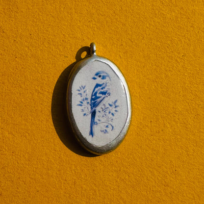 PC12 -Bird Painting Silver- Cold Porcelain Charms Pendant  (Dispatch Time 4-5 days) - ClartStudios - Polymer clay Jewellery