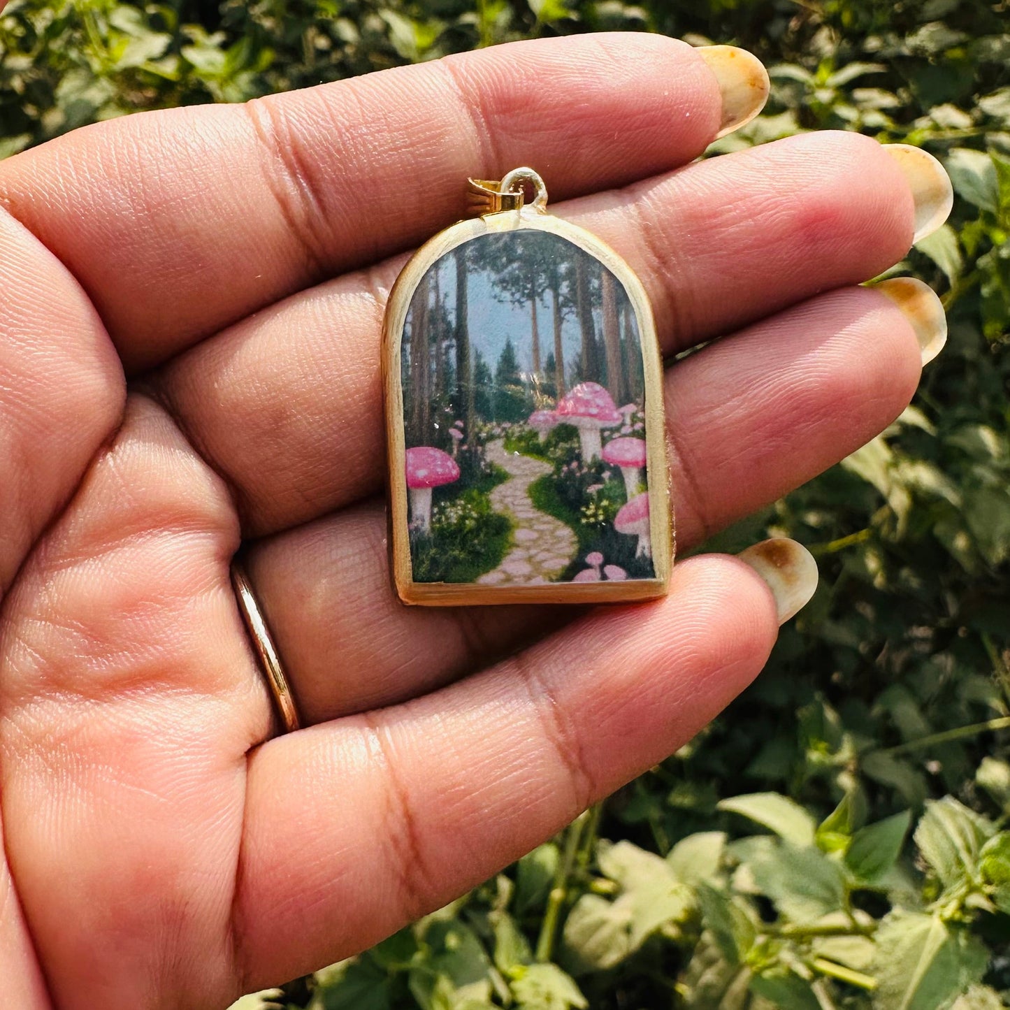 Mushroom Garden Pillar Shaped - Cold Porcelain Charms Pendant (With Bail) - ClartStudios - Polymer clay Jewellery