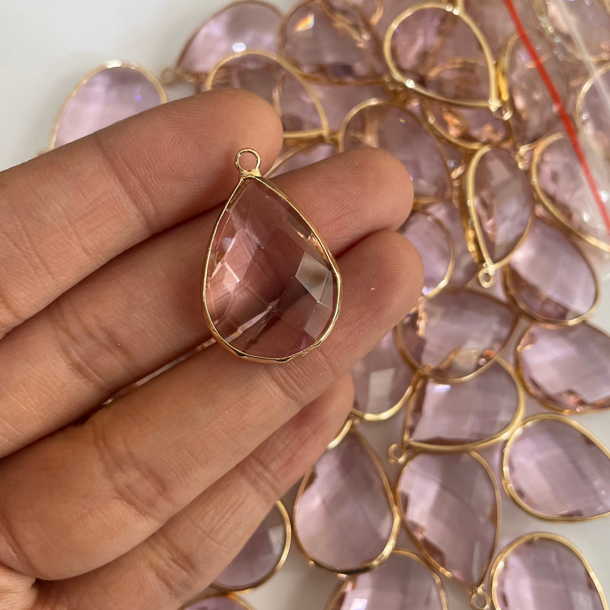 GC04- Bright Pink Big Drop Glass Crystal (1pc) - ClartStudios - Polymer clay Jewellery