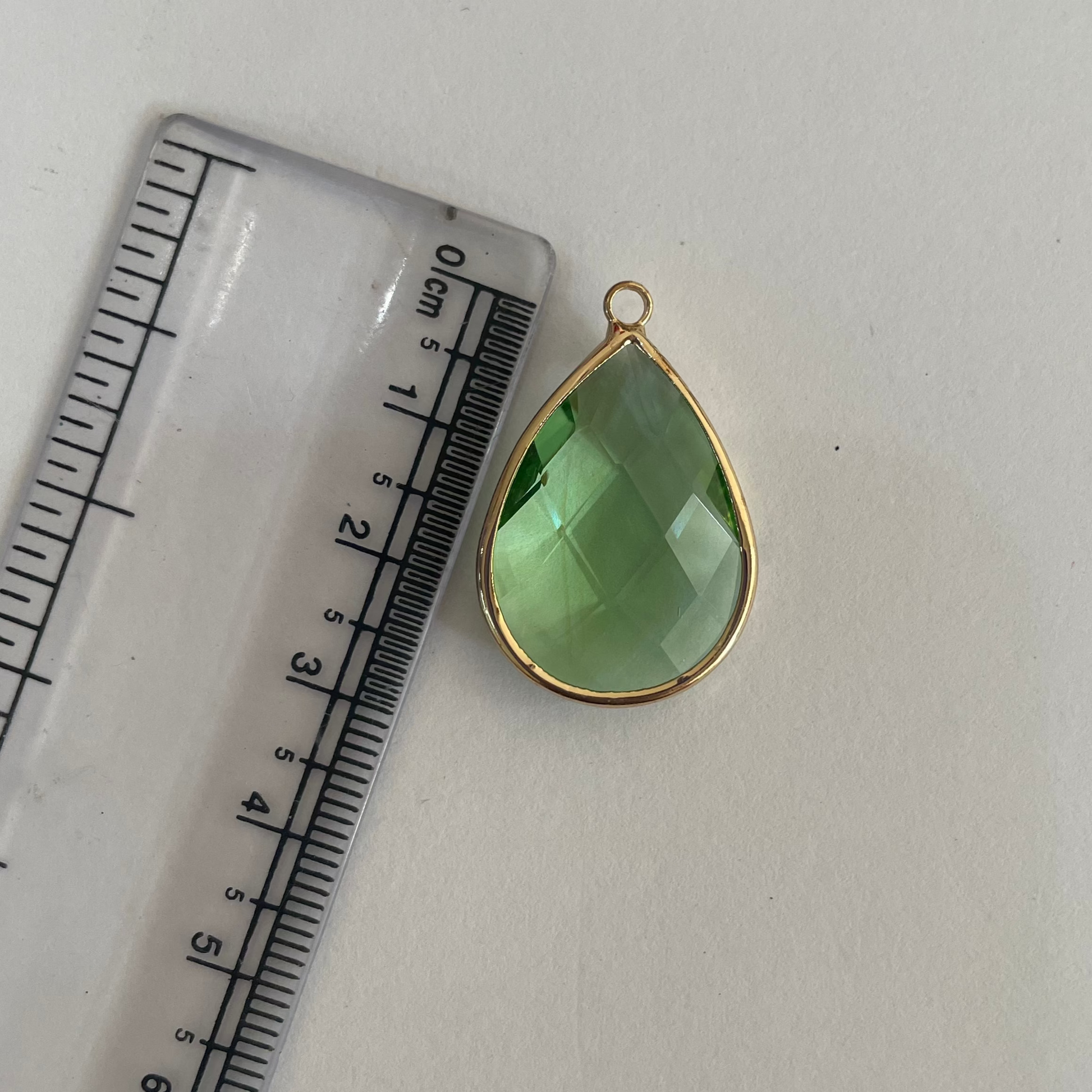 GC08- Fresh Green Big Drop Glass Crystal (1pc) - ClartStudios - Polymer clay Jewellery