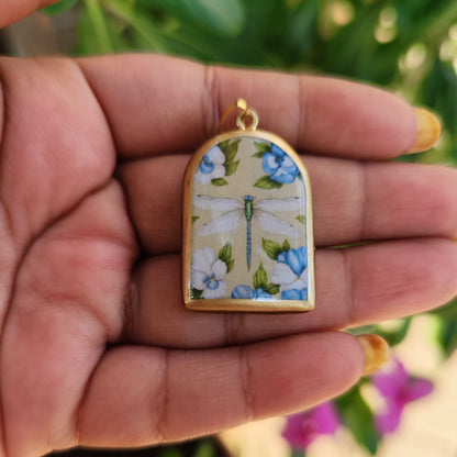 Boho Dragon Fly Pillar Shaped - Cold Porcelain Charms Pendant (With Bail) - ClartStudios - Polymer clay Jewellery