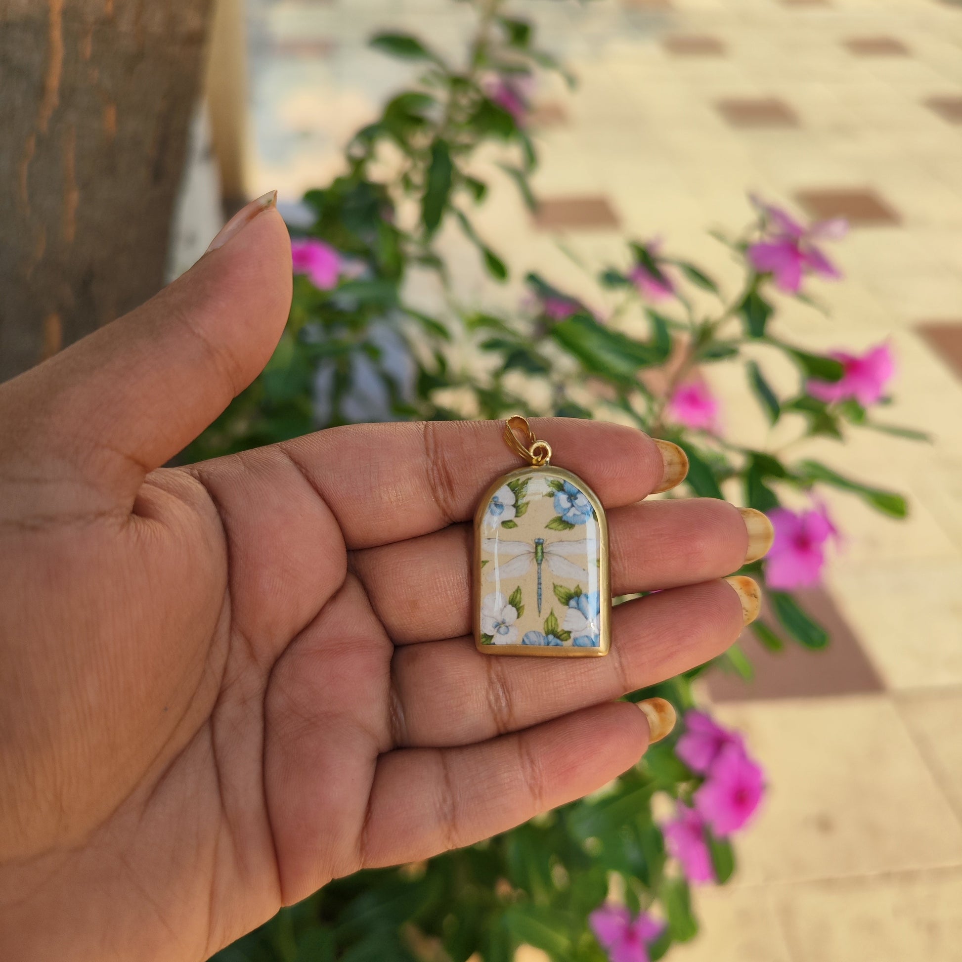 Boho Dragon Fly Pillar Shaped - Cold Porcelain Charms Pendant (With Bail) - ClartStudios - Polymer clay Jewellery