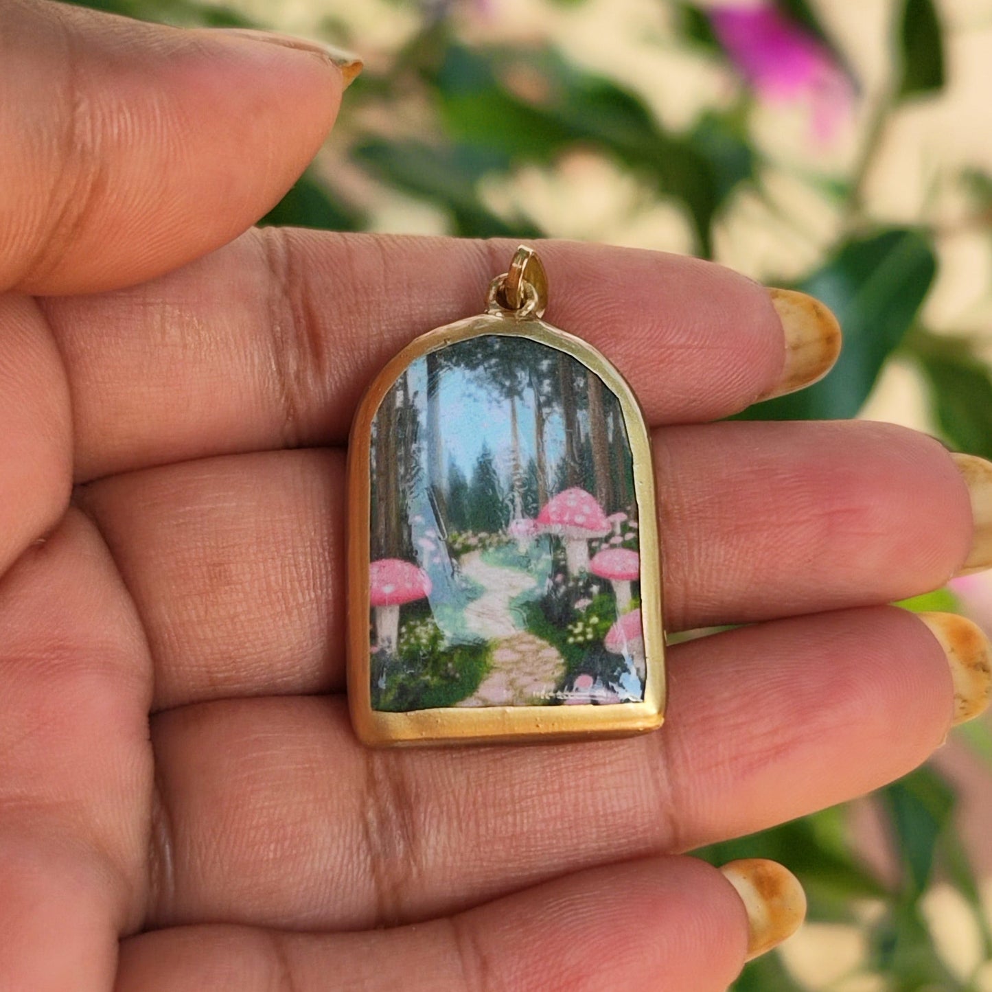Mushroom Garden Pillar Shaped - Cold Porcelain Charms Pendant (With Bail) - ClartStudios - Polymer clay Jewellery